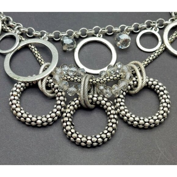 LOFT Antique Silver Tone Multi Strand Collar Bib Necklace Statement Crystal Bead - Picture 9 of 10